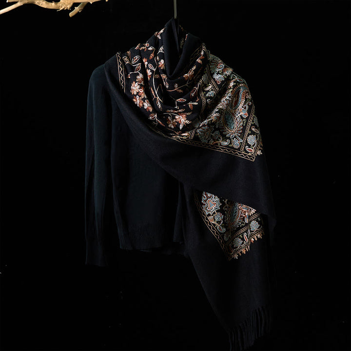 Buddha Stones Winter Braun-Beige Kleine Blumenranke Cashew Blumenmuster Quaste Gemütlicher Schal Schal - image 7