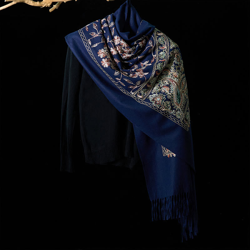 Buddha Stones Winter Braun-Beige Kleine Blumenranke Cashew Blumenmuster Quaste Gemütlicher Schal Schal - image 1