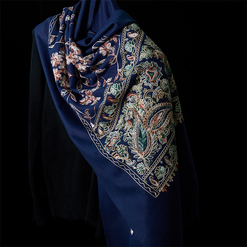 Buddha Stones Winter Braun-Beige Kleine Blumenranke Cashew Blumenmuster Quaste Gemütlicher Schal Schal - Stahlblau - 182*71cm - image 0