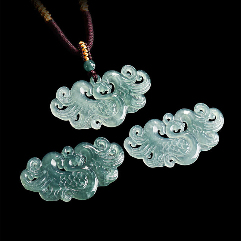 Buddha Stones Chinesischer Phönix Jade Glück Halskette String Anhänger - image 3