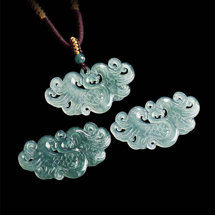 Buddha Stones Chinesischer Phönix Jade Glück Halskette String Anhänger - image 3