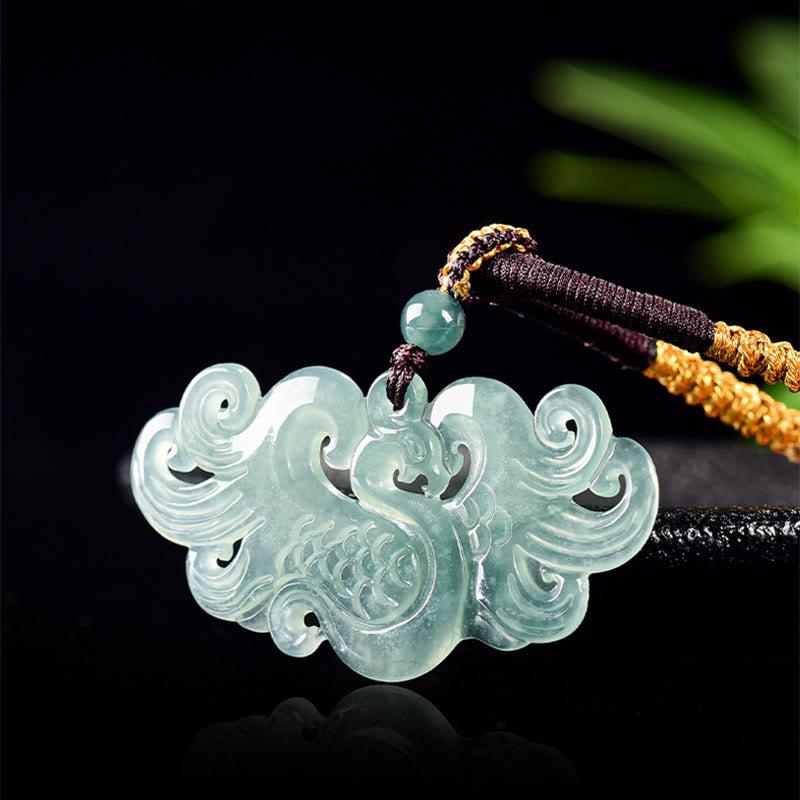 Buddha Stones Chinesischer Phönix Jade Glück Halskette String Anhänger - image 1