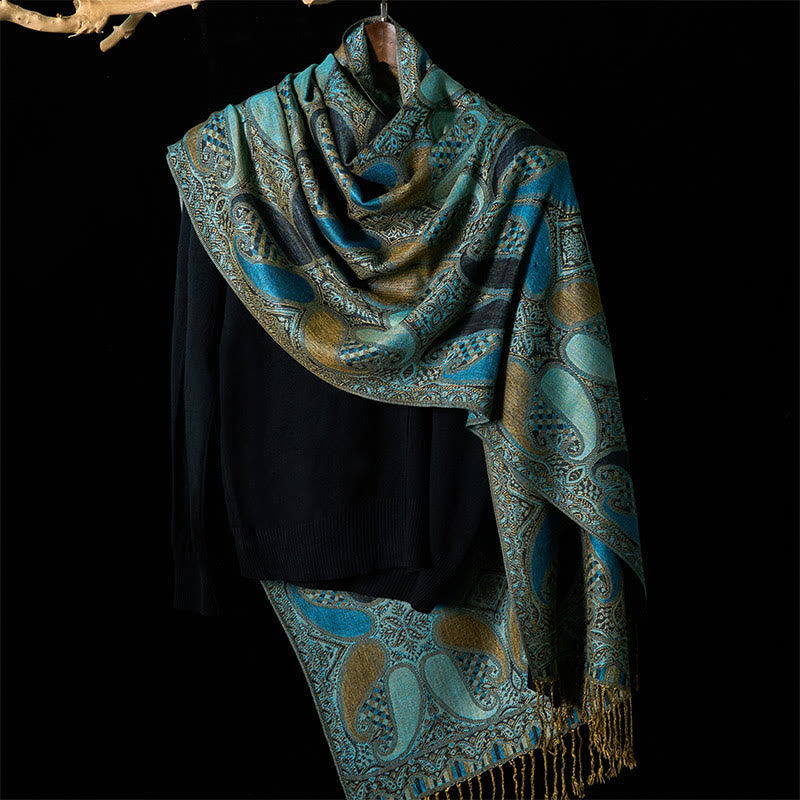 Buddha Stones Herbst Cashew Blume Geometrie Muster Quaste Gemütlicher Schal Schal - image 2