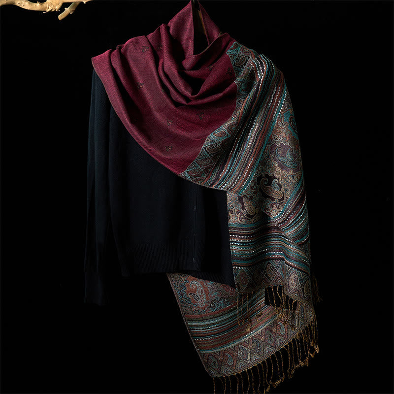 Buddha Stones Frühling Cashew Blume Streifen geometrische Muster Quaste weicher Schal Schal - image 7