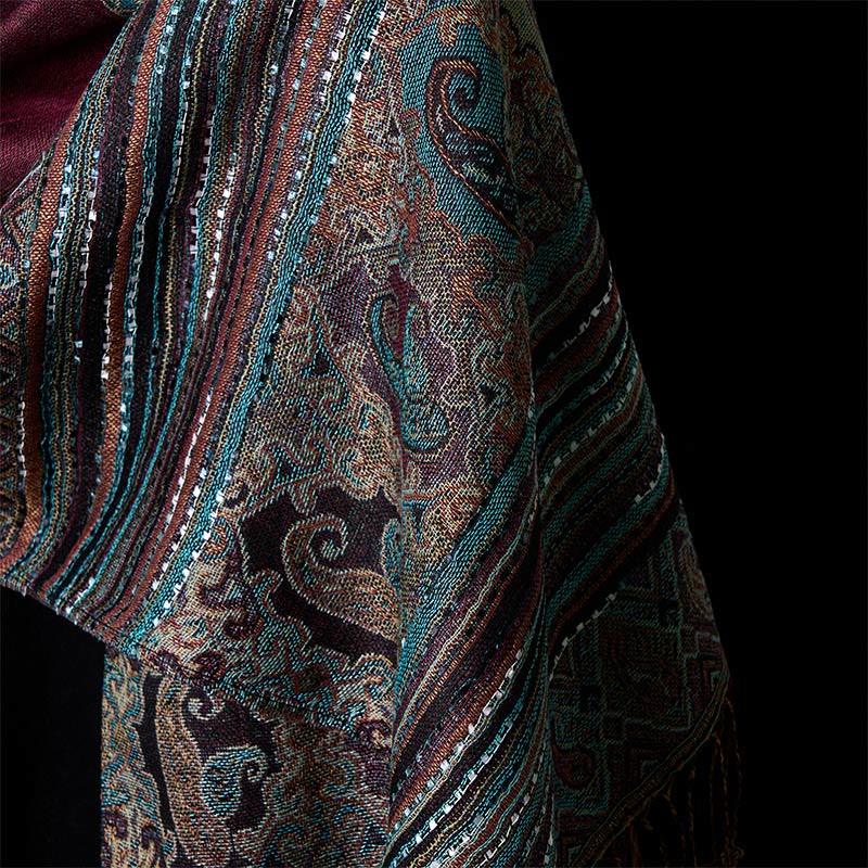 Buddha Stones Frühling Cashew Blume Streifen geometrische Muster Quaste weicher Schal Schal - image 10