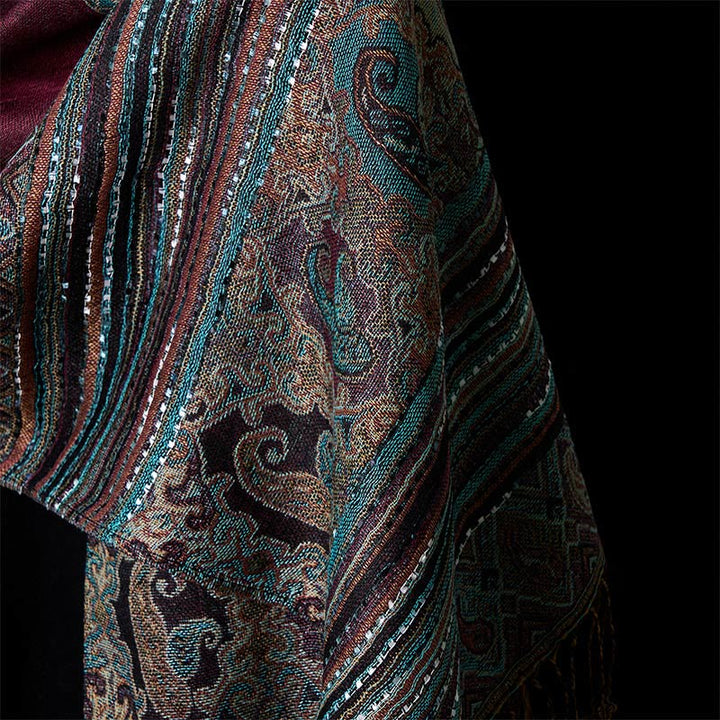 Buddha Stones Frühling Cashew Blume Streifen geometrische Muster Quaste weicher Schal Schal - image 10