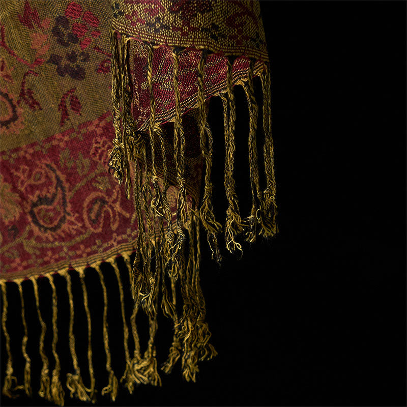 Buddha Stones Frühling Dunkelrot Cashew Blume Blumenblatt Muster Quaste Weicher Schal Schal - image 5