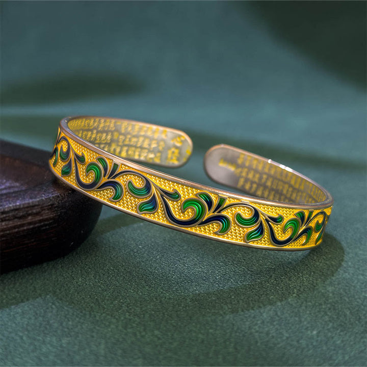 Buddha Stones Blütenblätter Reben umschlingen Zweige Kupfer Balance Offenes verstellbares Armband Armreif - Golden - image 1