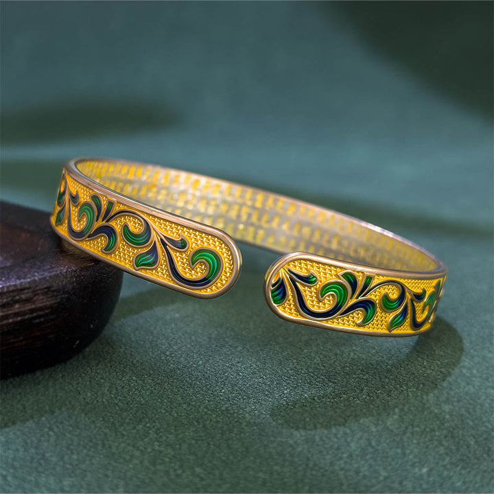 Buddha Stones Blütenblätter Reben umschlingen Zweige Kupfer Balance Offenes verstellbares Armband Armreif - image 3