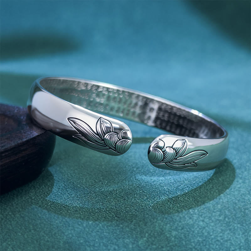 Buddha Stones Herz Sutra Lotus Kupfer Neubeginn Offenes verstellbares Armband Armreif - image 3