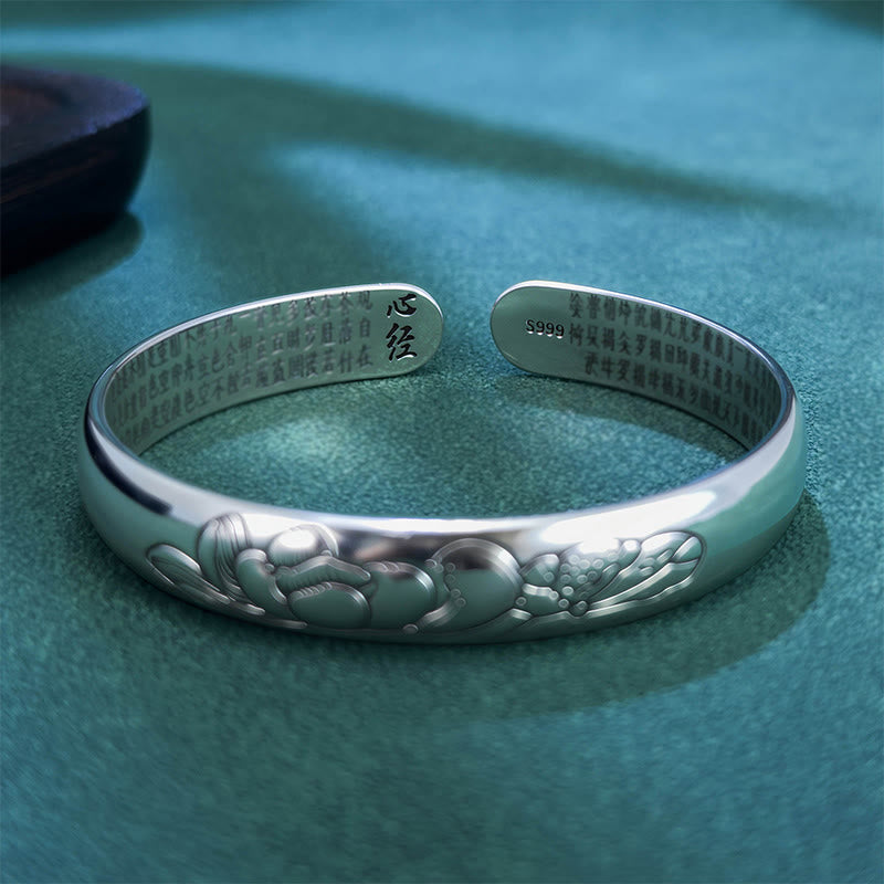 Buddha Stones Herz Sutra Lotus Kupfer Neubeginn Offenes verstellbares Armband Armreif - image 1
