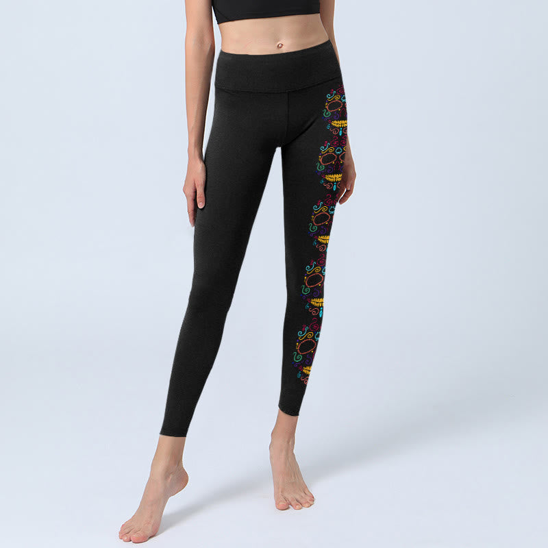 Buddha Stones Bunte Totenkopf-Linien-Design Gym Leggings Damen Yogahose - image 5