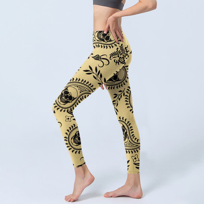 Buddha Stones Paisley Totenkopf Design Gym Leggings Damen Yogahose - image 2