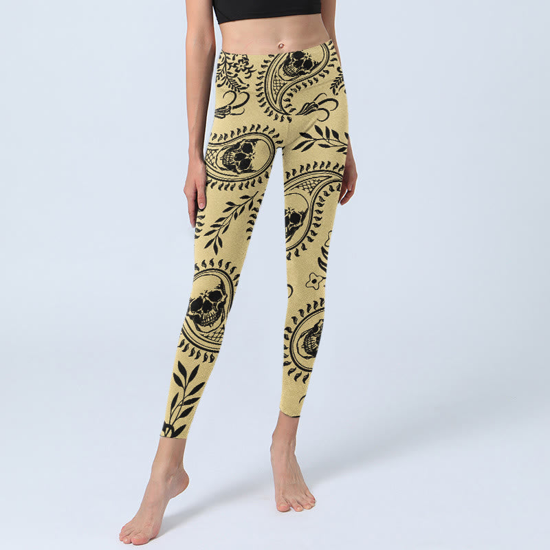 Buddha Stones Paisley Totenkopf Design Gym Leggings Damen Yogahose - image 5