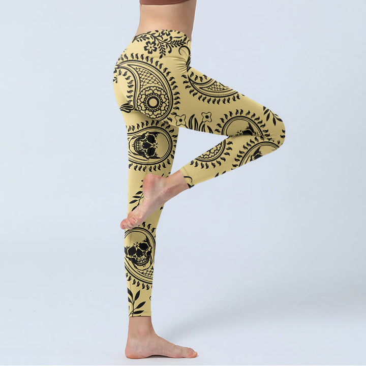Buddha Stones Paisley Totenkopf Design Gym Leggings Damen Yogahose - image 3