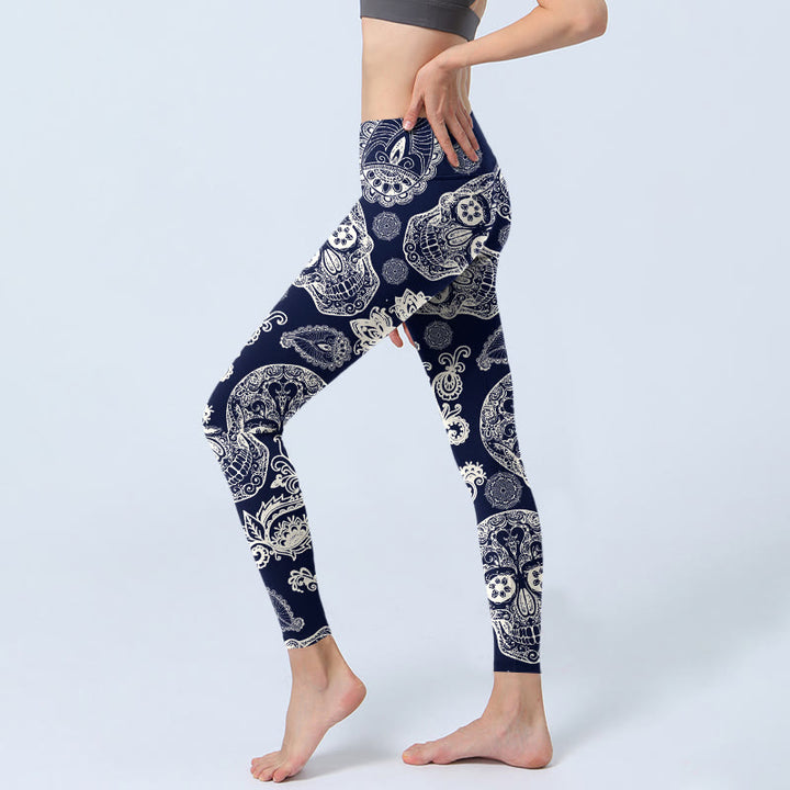 Buddha Stones Paisley Pflanzenschädel Muster Gym Leggings Damen Yogahose - image 2