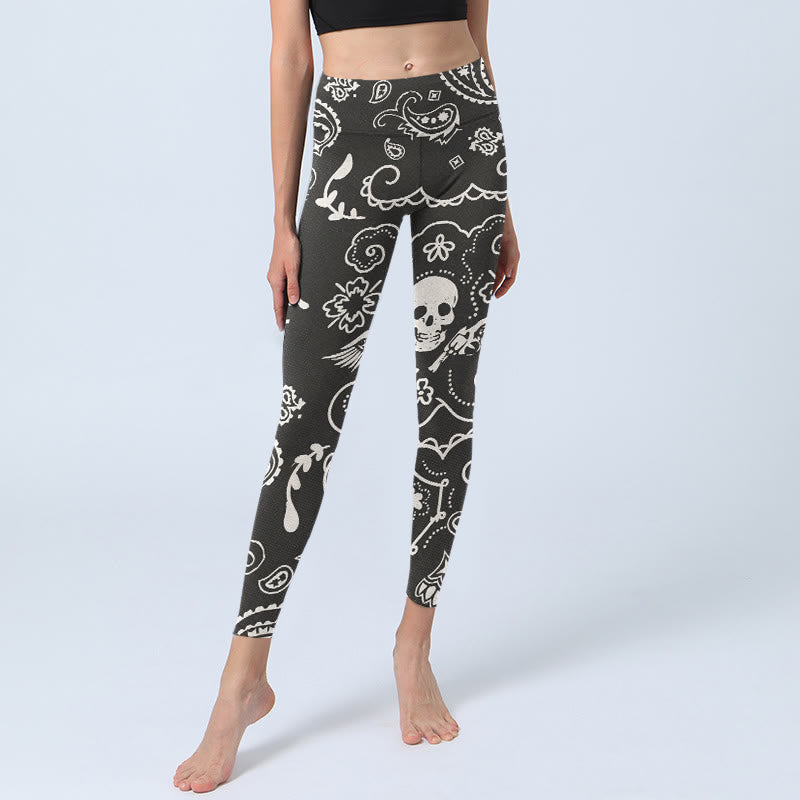 Buddha Stones Paisley Totenkopf Flügel Muster Gym Leggings Damen Yoga Hose - image 5
