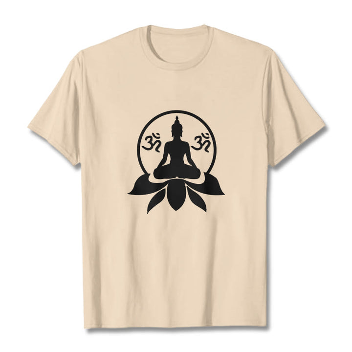 Buddha Stones OM Symbol Sanskrit Mantras Buddha sitzt auf Lotus Blume Design T T-shirt - image 12