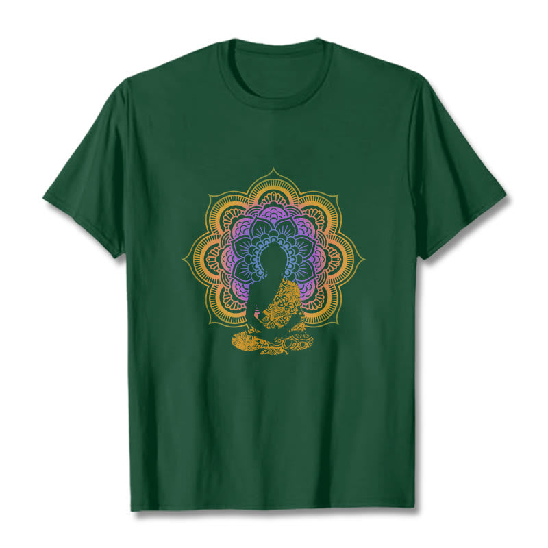 Buddha Stones Multicolor Mandala Blume Sitzender Buddha Muster T T-shirt - Waldgrün - 2XL - image 12
