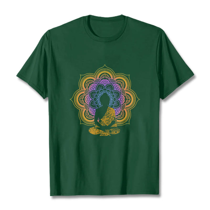 Buddha Stones Multicolor Mandala Blume Sitzender Buddha Muster T T-shirt - Waldgrün - 2XL - image 12