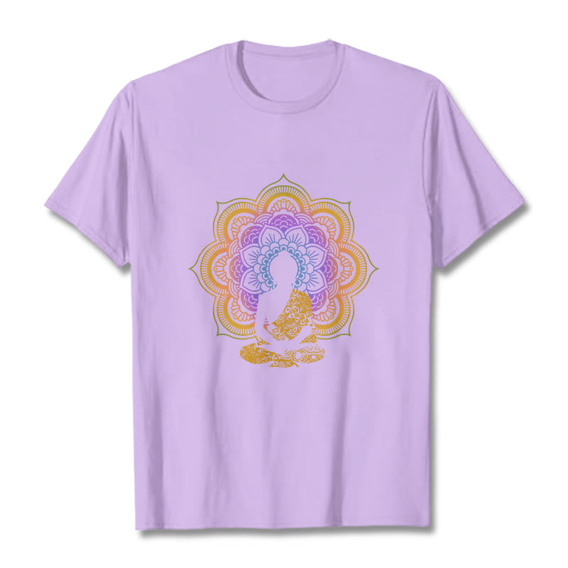Buddha Stones Multicolor Mandala Blume Sitzender Buddha Muster T T-shirt - Pflaume - 2XL - image 16