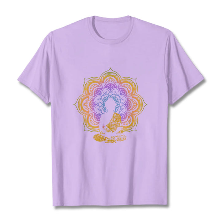 Buddha Stones Multicolor Mandala Blume Sitzender Buddha Muster T T-shirt - Pflaume - 2XL - image 16