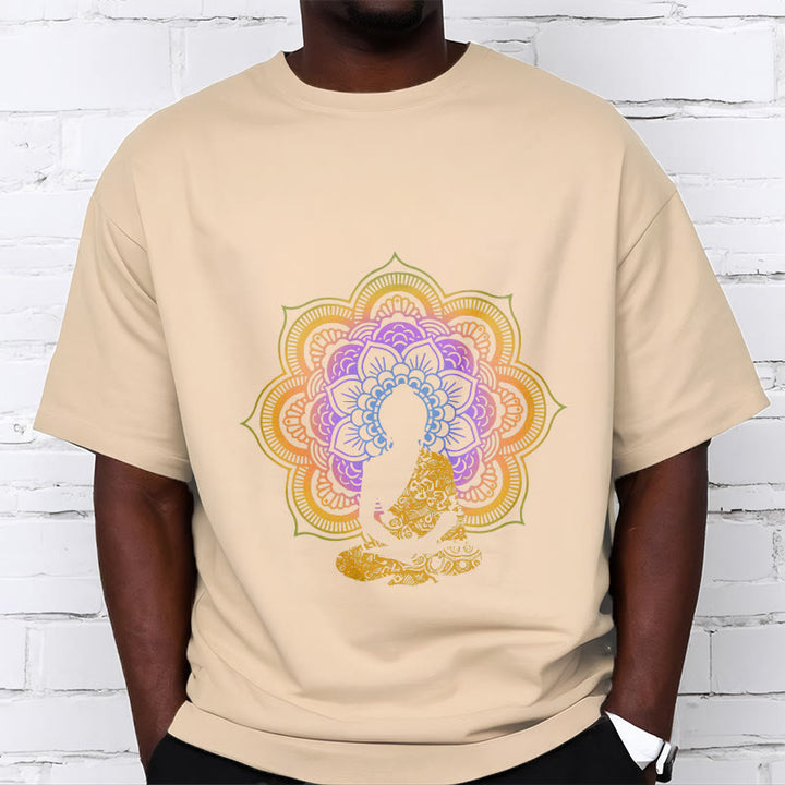Buddha Stones Multicolor Mandala Blume Sitzender Buddha Muster T T-shirt - image 11