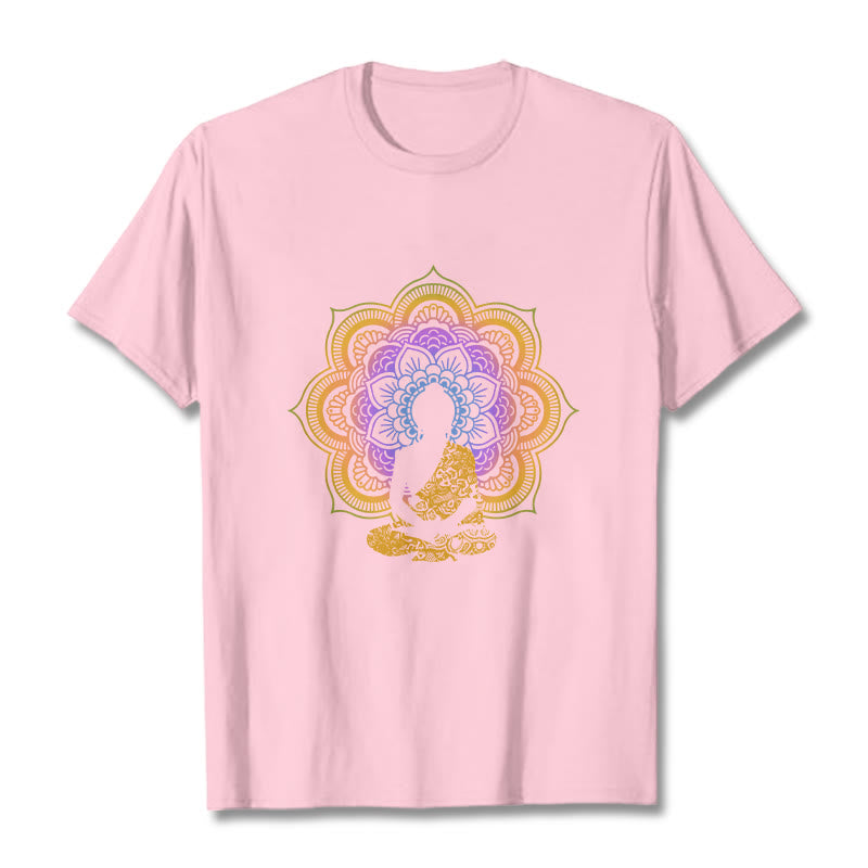 Buddha Stones Multicolor Mandala Blume Sitzender Buddha Muster T T-shirt - Hellrosa - 2XL - image 14