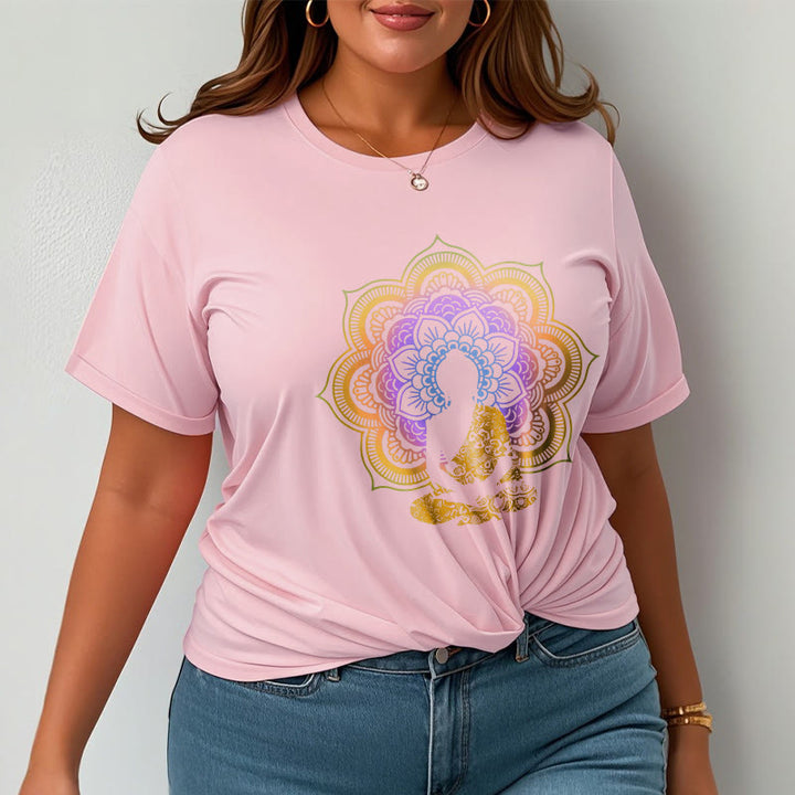 Buddha Stones Multicolor Mandala Blume Sitzender Buddha Muster T T-shirt - image 15