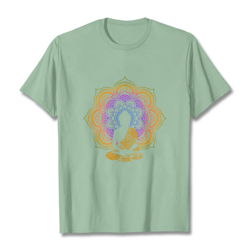 Buddha Stones Multicolor Mandala Blume Sitzender Buddha Muster T T-shirt - Blassgrün - 2XL - image 8