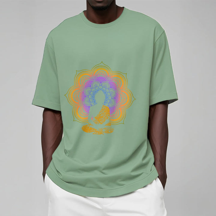 Buddha Stones Multicolor Mandala Blume Sitzender Buddha Muster T T-shirt - image 9