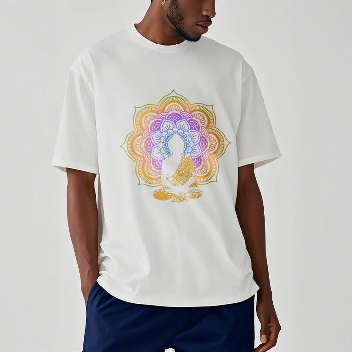 Buddha Stones Multicolor Mandala Blume Sitzender Buddha Muster T T-shirt - image 6