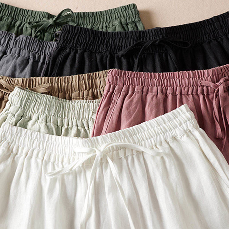 Buddha Stones Sommer-Haremshose mit kleiner Blumenstickerei und Taschen - image 2