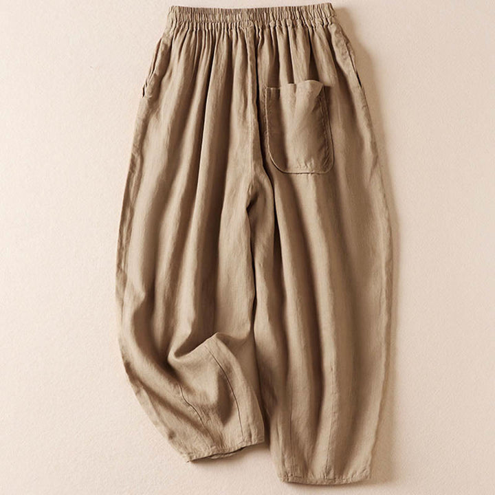 Buddha Stones Sommer-Haremshose mit kleiner Blumenstickerei und Taschen - image 3