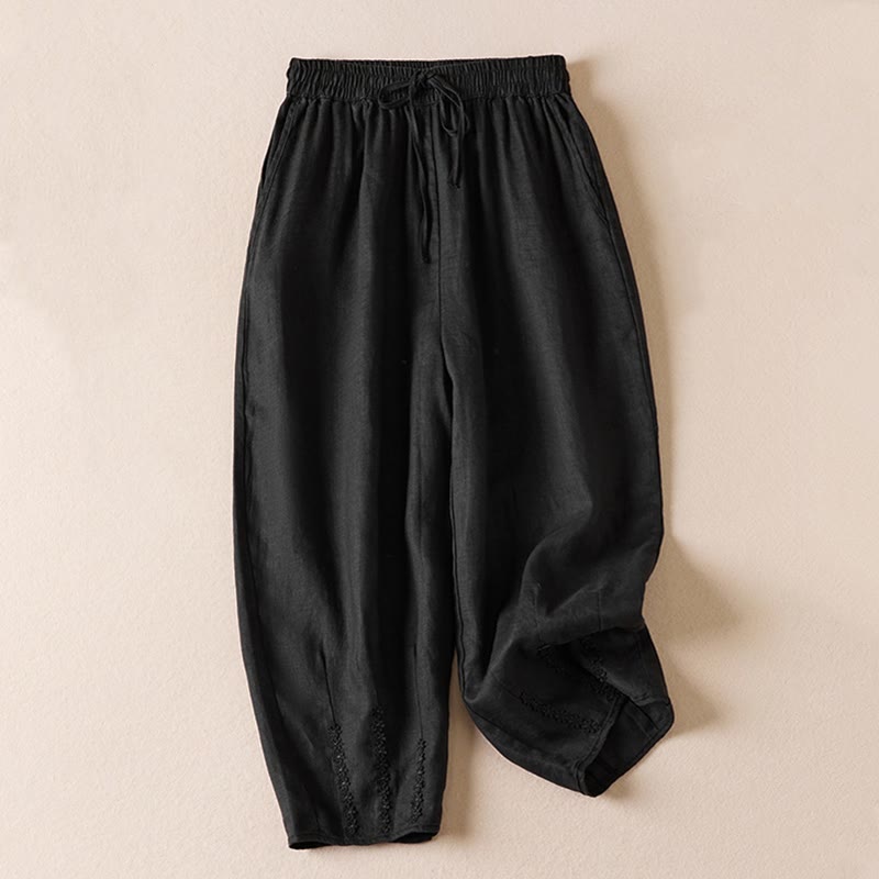 Buddha Stones Sommer-Haremshose mit kleiner Blumenstickerei und Taschen - Schwarz - US8-10, UK/AU12-14,EU40-42 (2XL) - image 36