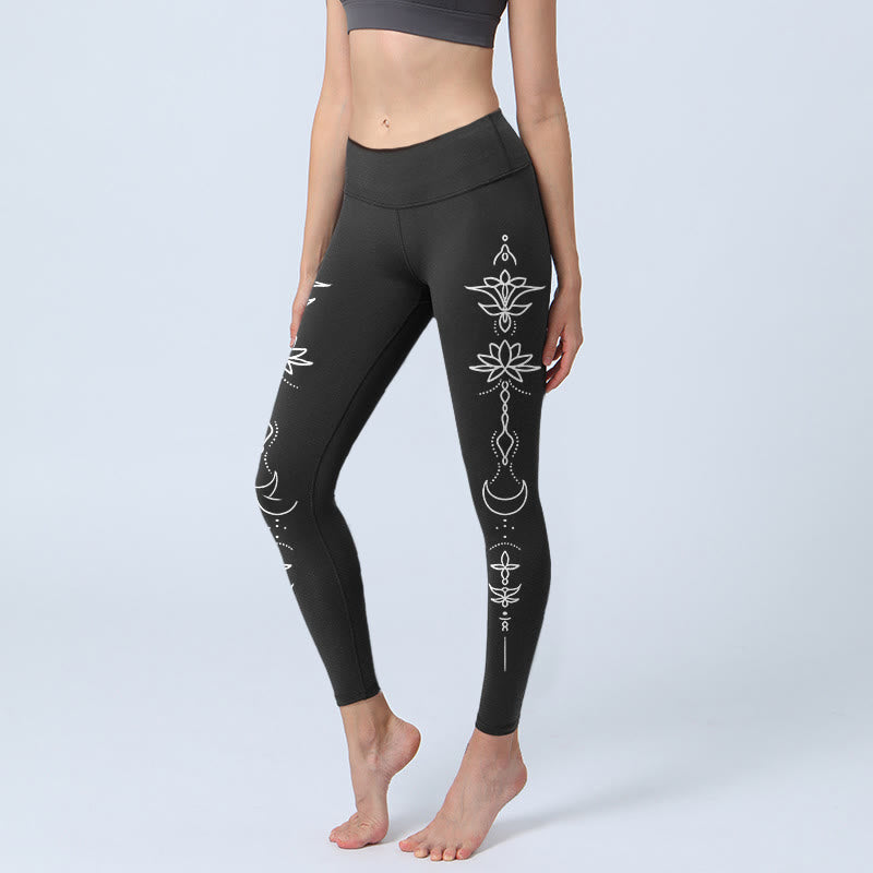 Buddha Stones Lotus Halbmond Muster Gym Leggings Damen Yoga Hose - Schwarz - US18, UK/AU22,EU50 (4XL) - image 0