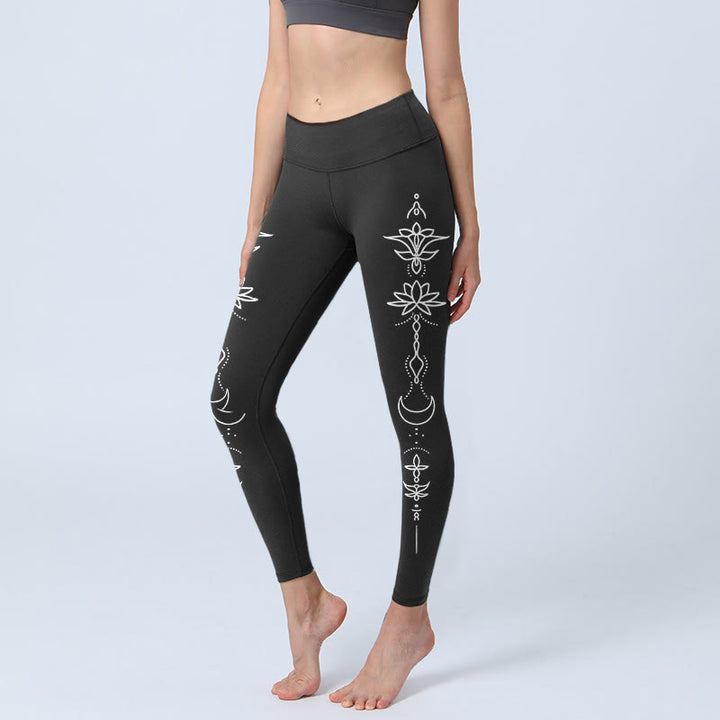 Buddha Stones Lotus Halbmond Muster Gym Leggings Damen Yoga Hose - Schwarz - US18, UK/AU22,EU50 (4XL) - image 0