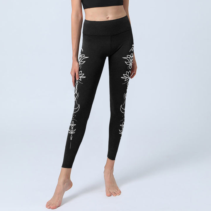 Buddha Stones Lotus Halbmond Muster Gym Leggings Damen Yoga Hose - image 5
