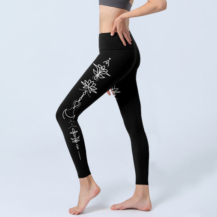 Buddha Stones Lotus Halbmond Muster Gym Leggings Damen Yoga Hose - image 2