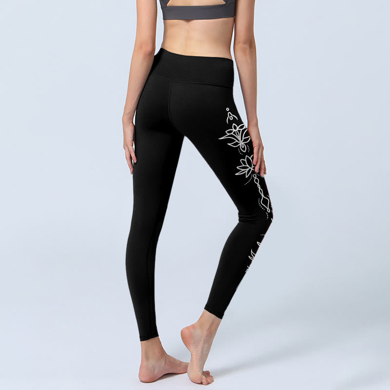 Buddha Stones Lotus Halbmond Muster Gym Leggings Damen Yoga Hose - image 3