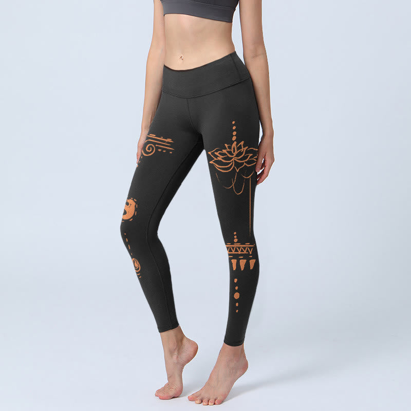 Buddha Stones Lotus Spiralform Gym Leggings Damen Yogahose - Schwarz - US18, UK/AU22,EU50 (4XL) - image 0