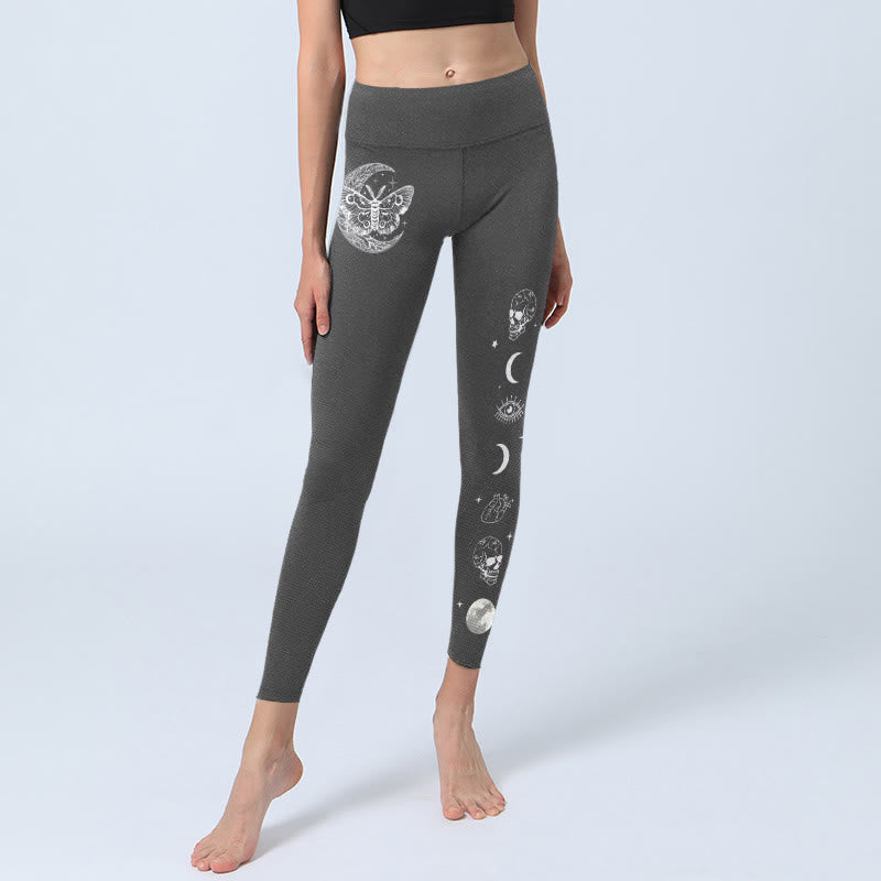 Buddha Stones Moon Moth Skull Design Gym Leggings Damen Yogahose - image 5