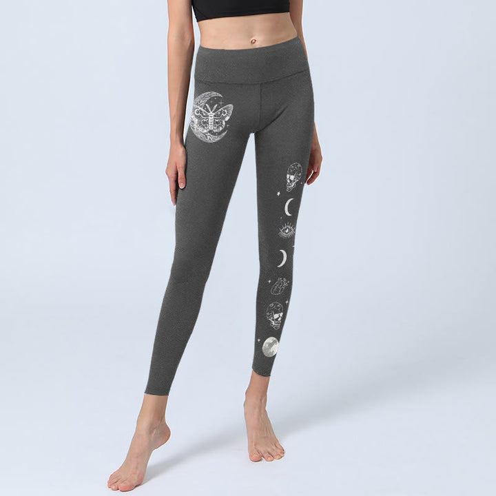 Buddha Stones Moon Moth Skull Design Gym Leggings Damen Yogahose - image 5