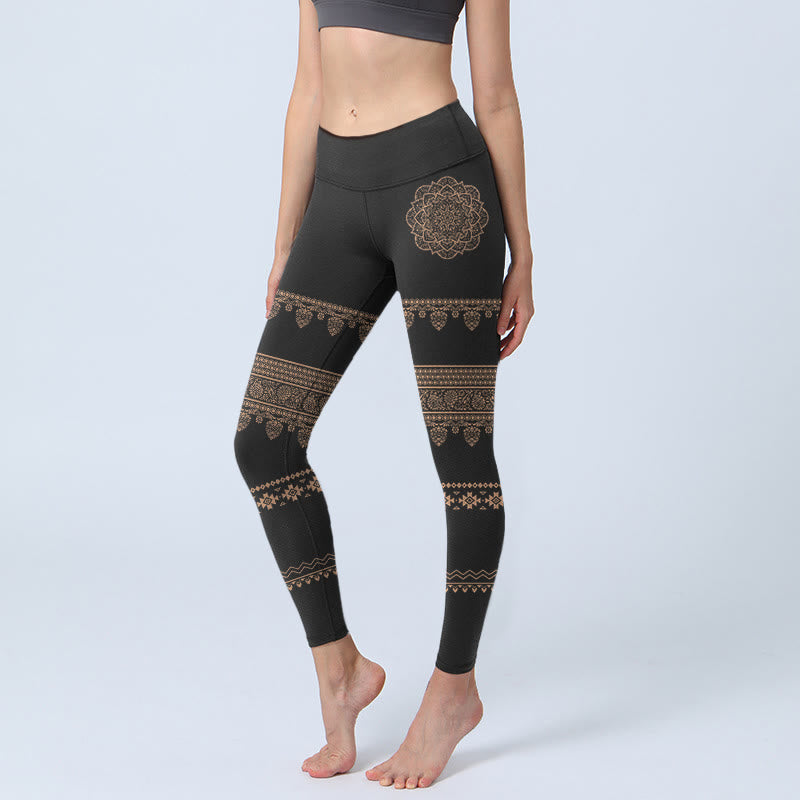 Buddha Stones Mandala Blumen Blatt Muster Gym Leggings frauen Yoga Hosen - Schwarz - US18, UK/AU22,EU50 (4XL) - image 0