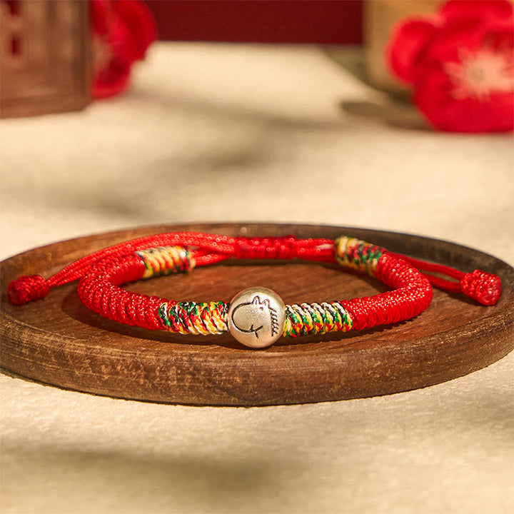 Buddha Stones 999 Sterling Silber Chinesisches Tierkreiszeichen Jahr des Pferdes Rote Schnur Stärke Geflochtenes Armband - image 2