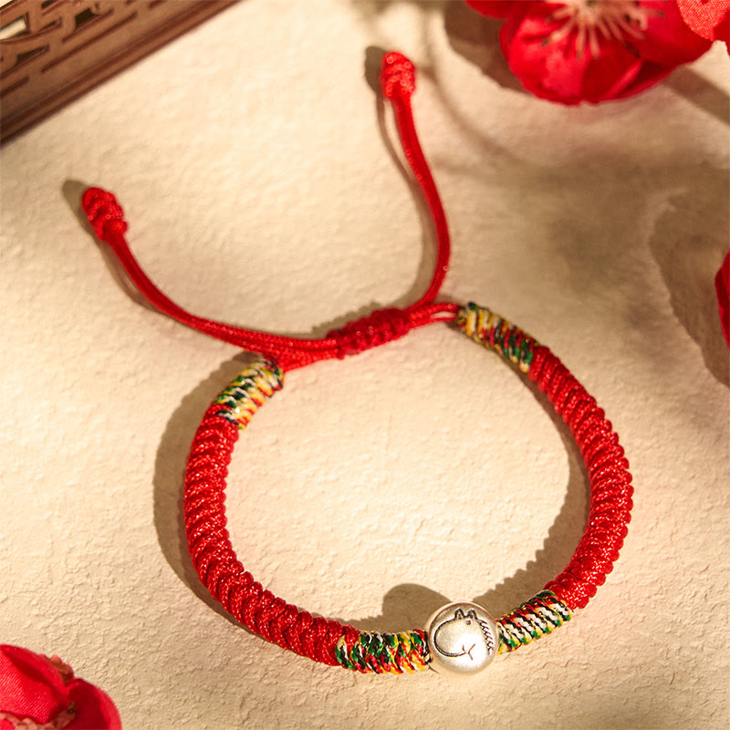 Buddha Stones 999 Sterling Silber Chinesisches Tierkreiszeichen Jahr des Pferdes Rote Schnur Stärke Geflochtenes Armband - image 1