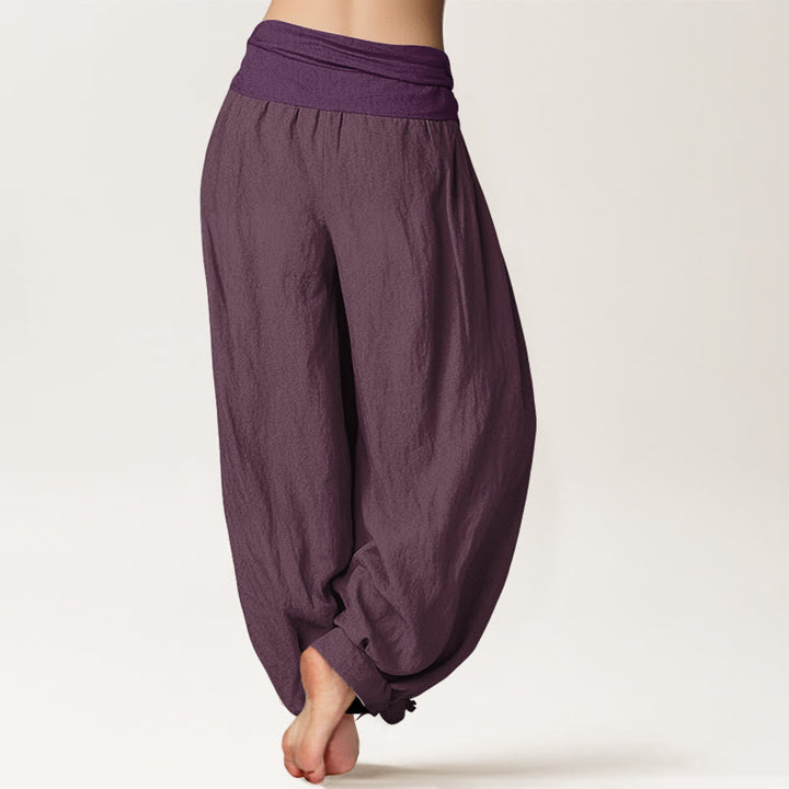 Buddha Stones Lila Haremshose aus reiner Baumwolle für Damen mit elastischer Taille - image 1