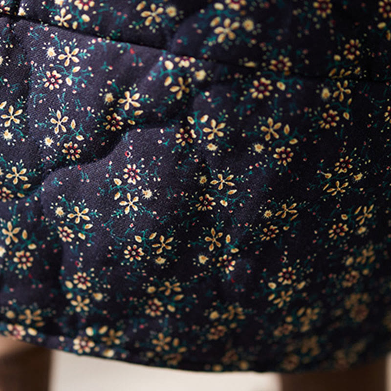 Buddha Stones Vintage Blumenmuster Elastischer Bund Baumwolle Damen Midirock mit Taschen - image 7