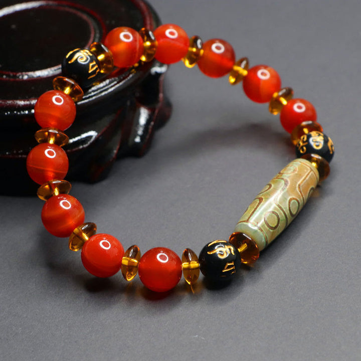 Buddha Stones Roter Achat Neun-Augen-Dzi-Perle Sechs wahre Worte Ruhe Armband - image 12