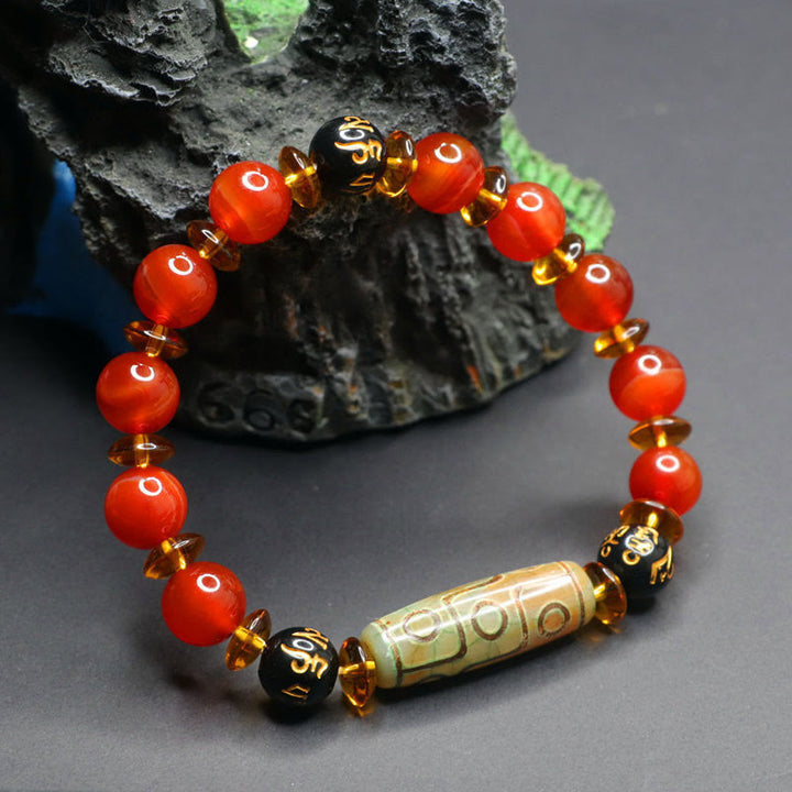 Buddha Stones Roter Achat Neun-Augen-Dzi-Perle Sechs wahre Worte Ruhe Armband - image 4